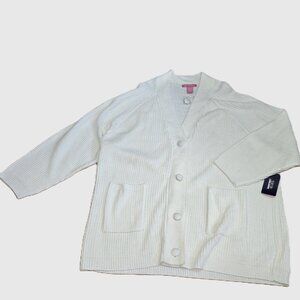 Woman Within -Mainstreet Blues V-Neck, White Knit Cardigan Sweater Size 3X